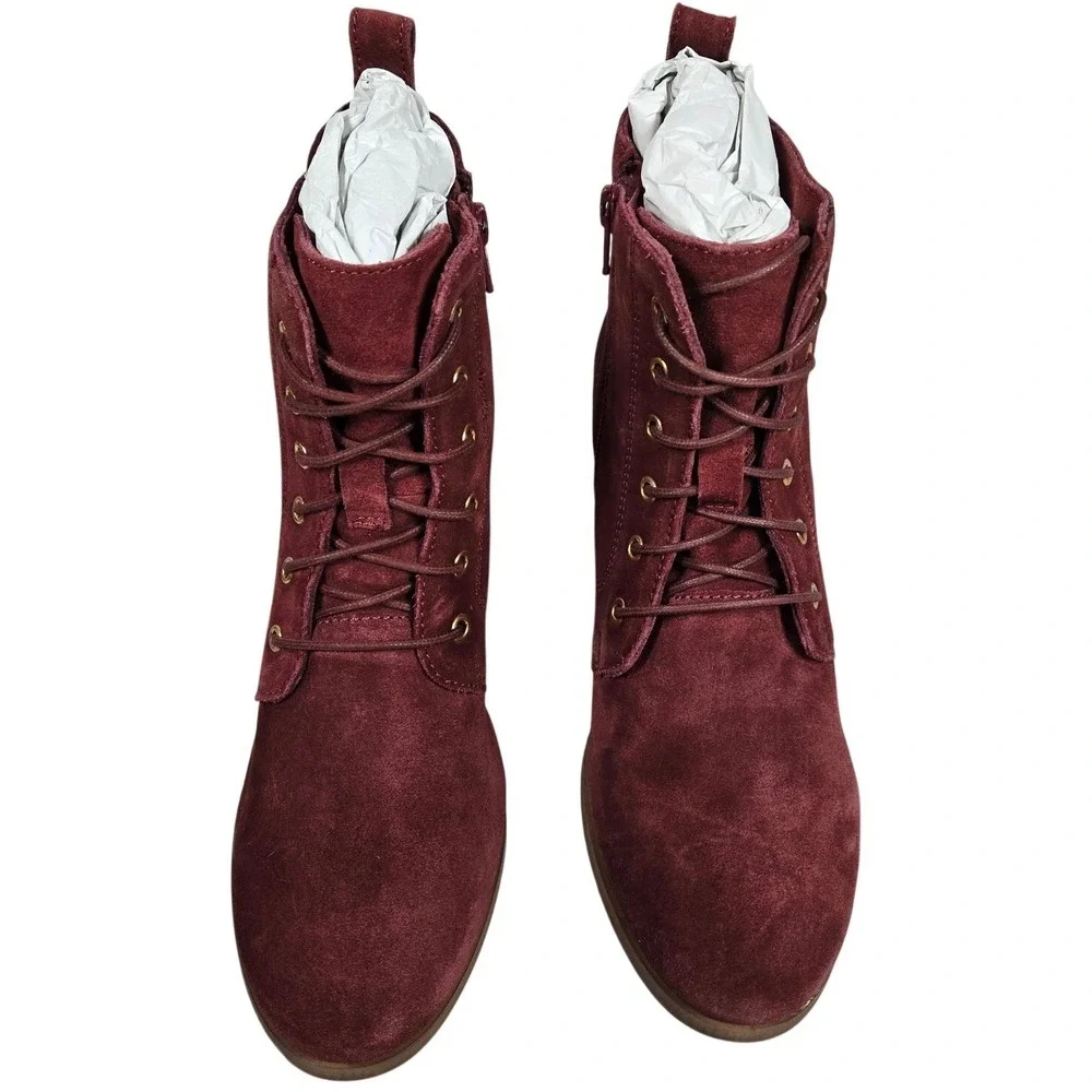 Diba Blake Suede Bootie Burgundy Lace Up Wedge Ankle Boots Women Size 8.5‎